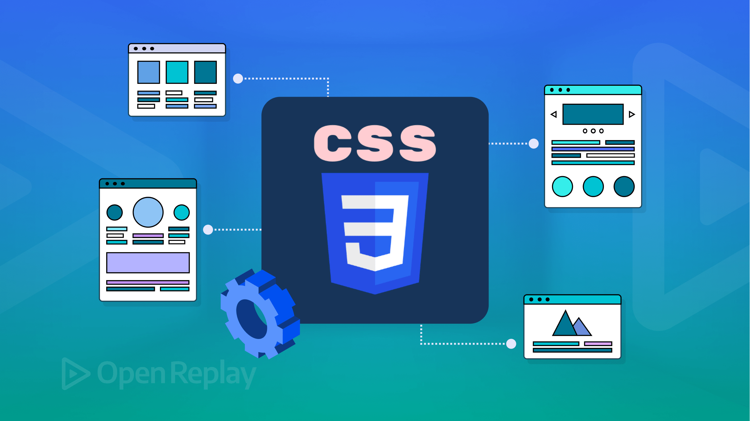 Colorful illustration representing CSS learning, featuring code snippets and a computer screen with a vibrant web page.