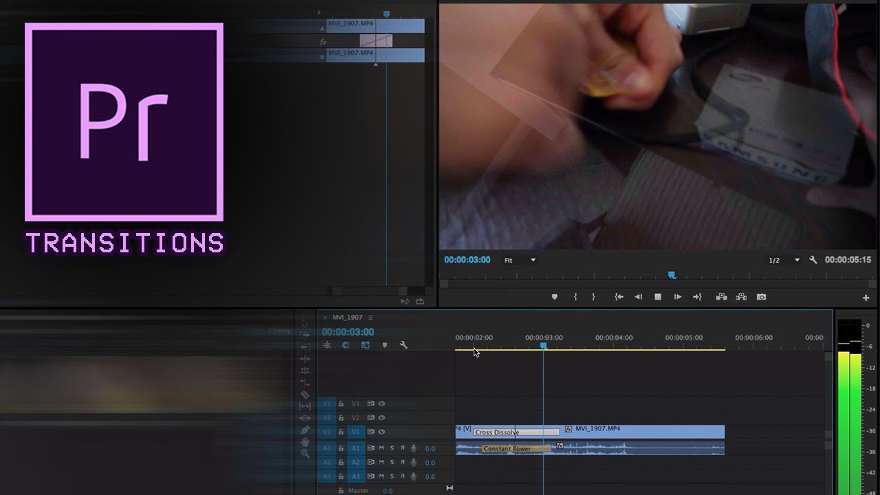 Digital artwork showcasing various Premiere Pro video transitions in a vibrant and modern style.