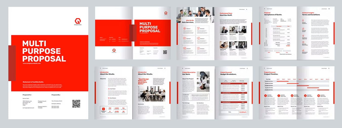 Stylish workspace with modern InDesign project proposal templates displayed on a laptop and office materials.