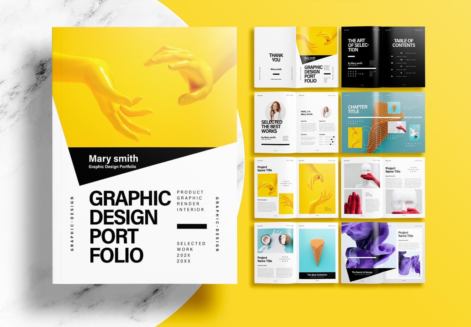 Stylish workspace showcasing a designer's portfolio website on a laptop with artistic tools around.