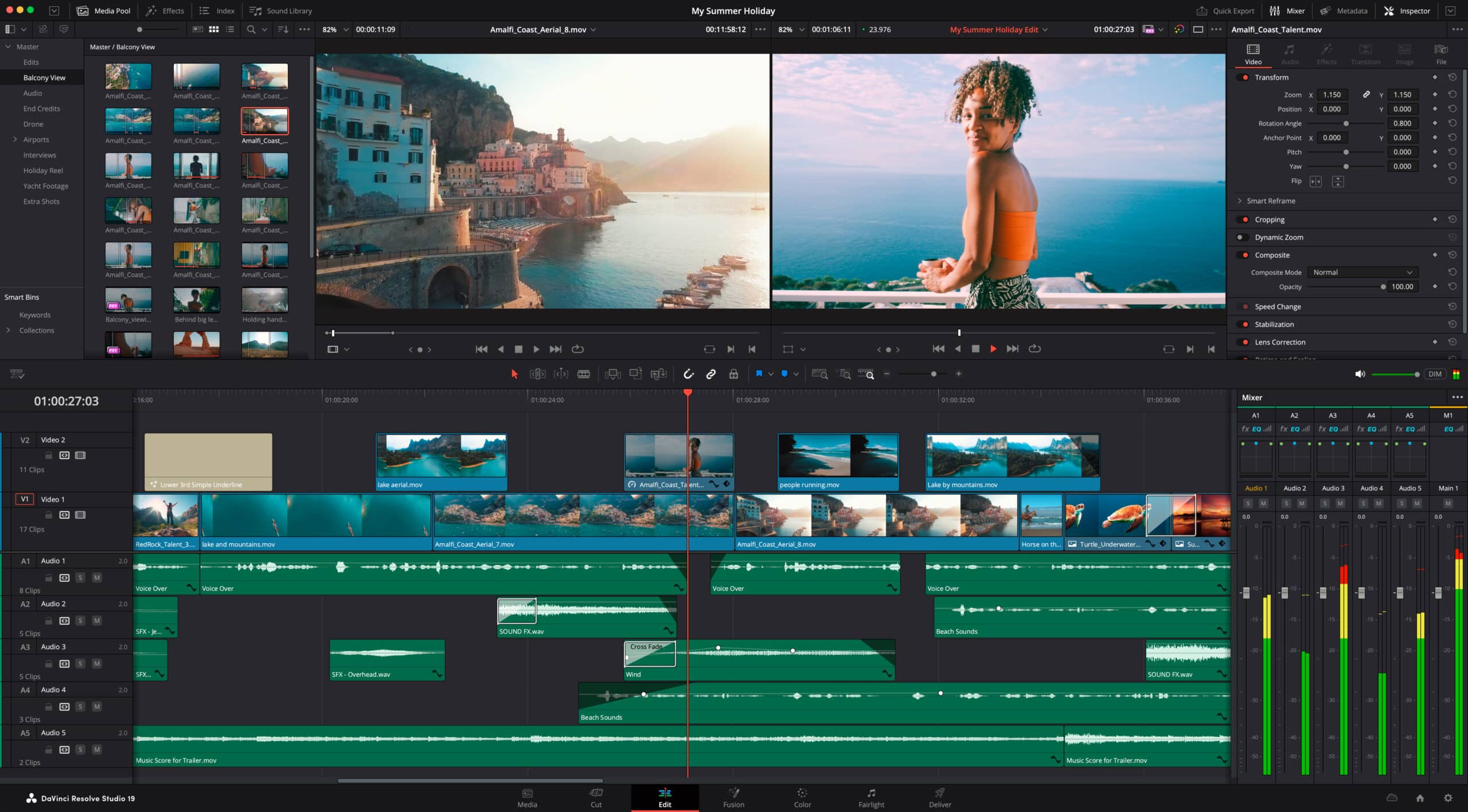A digital collage showcasing various professional slideshow templates for DaVinci Resolve, featuring distinct themes like family and portfolios.