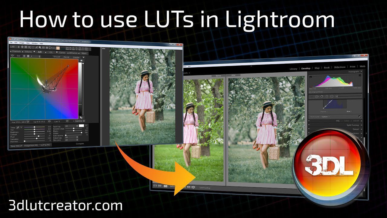 Color grading LUTs for Lightroom showcasing before and after images in vibrant styles for photographers.