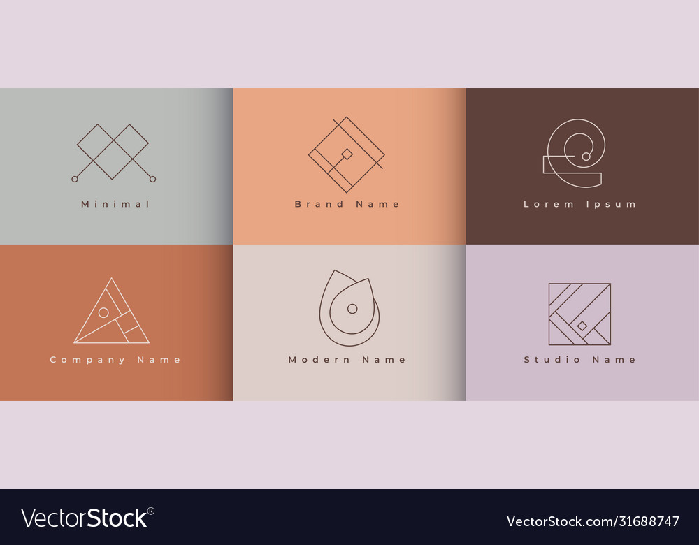 Collage of minimalist logo designs showcasing various styles and a limited color palette for branding inspiration.