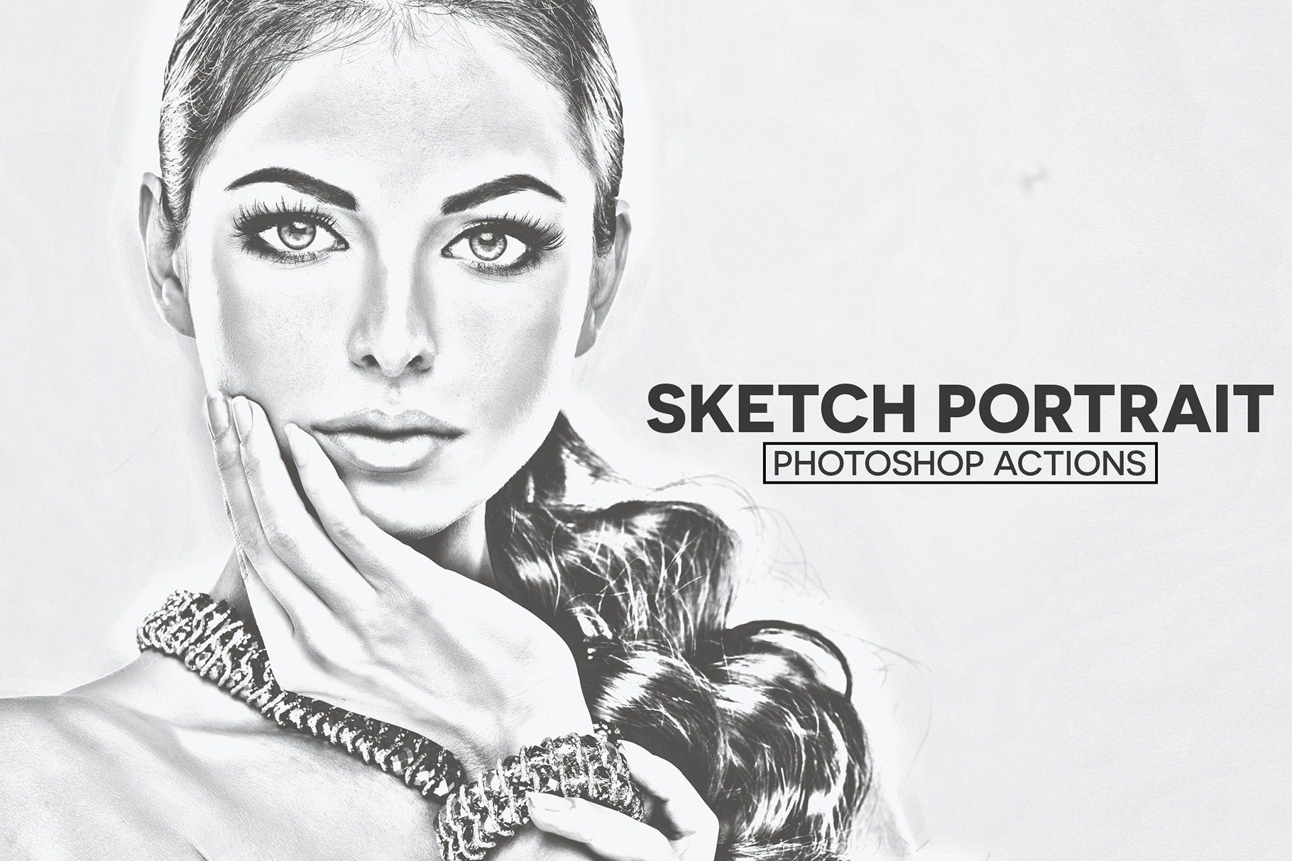 Split-screen portrait: photo on the left and pencil sketch on the right created with Photoshop sketch actions.
