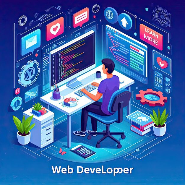 Illustration of a web developer contemplating CSS and Sass programming, showcasing the evolution of web standards.