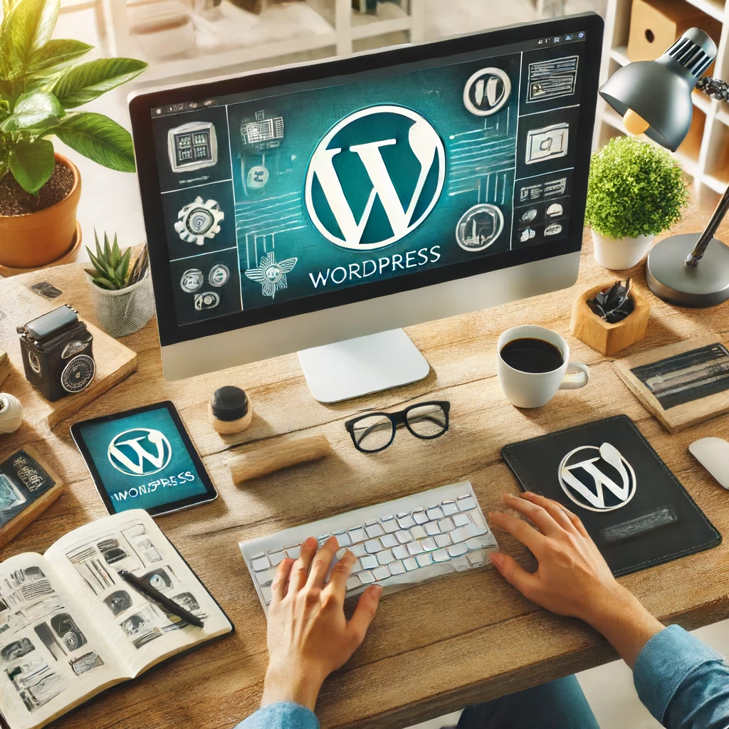 A WordPress developer using AI tools for coding in a modern workspace.