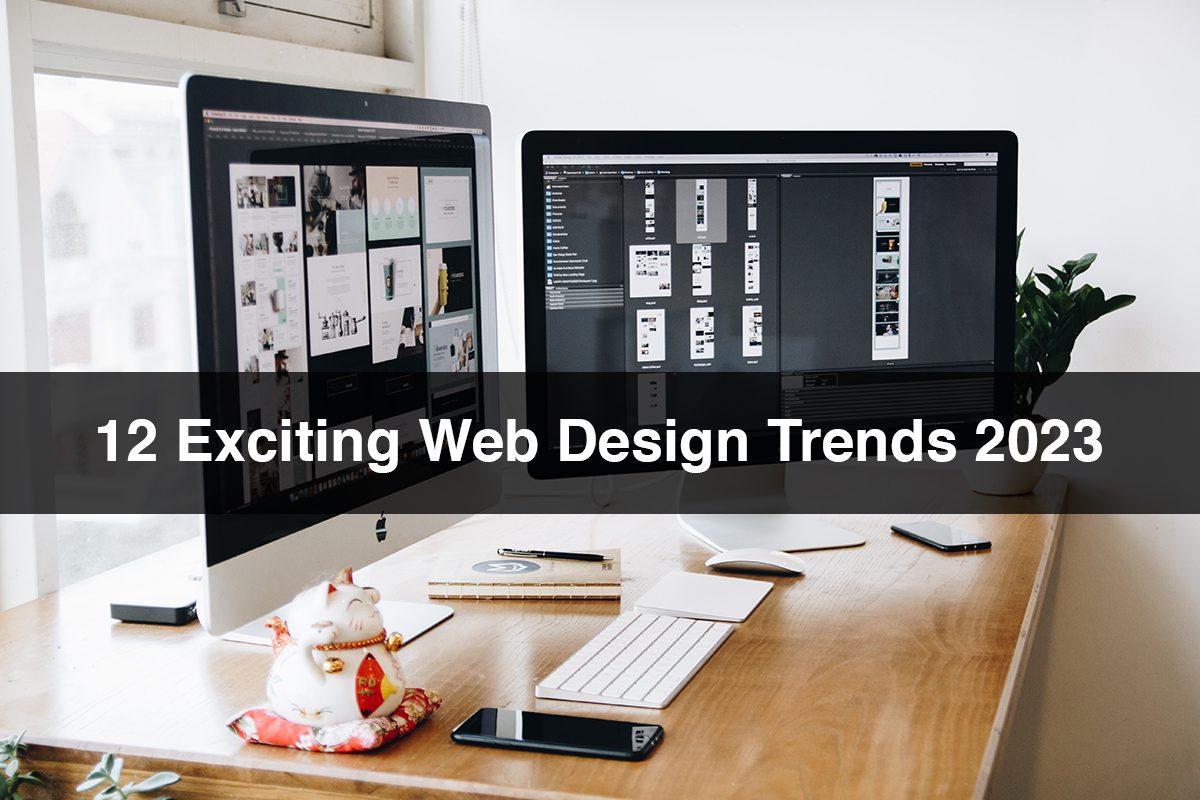 A collage illustrating the top 10 web design trends for 2023, showcasing innovations such as dark mode, minimalist design, and augmented reality.