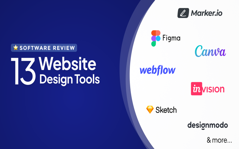 Illustration of the top 5 tools every web designer should use: Adobe XD, Figma, Sketch, Canva, and WordPress, against a modern workspace backdrop.