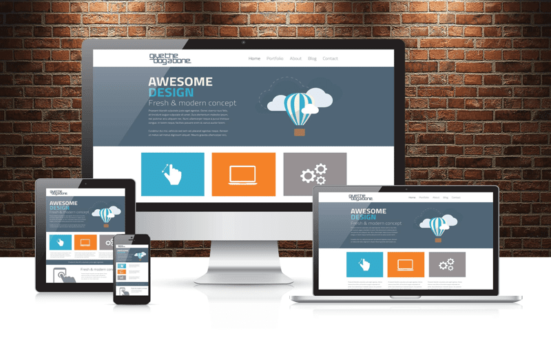 Illustration showcasing responsive web design with devices displaying the same website seamlessly.
