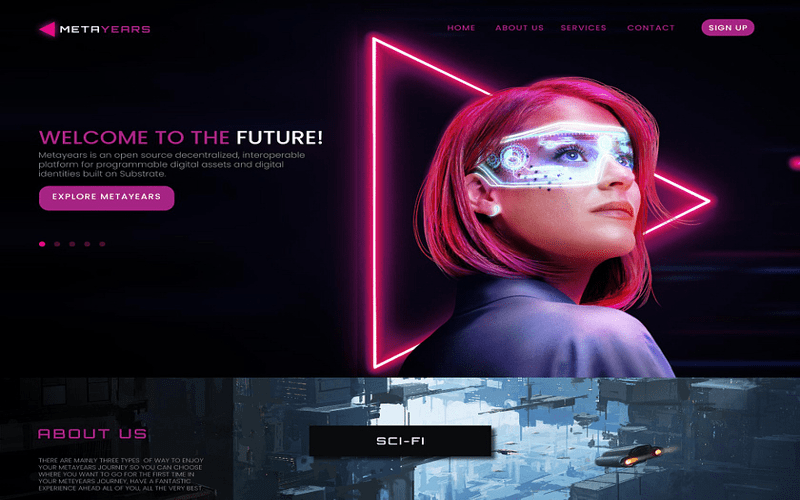 Futuristic web design trends for 2024 featuring AI, dark mode, minimalism with bold colors, and 3D elements.