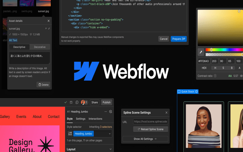 Comparison table of Webflow and WordPress as website builders highlighting their features.