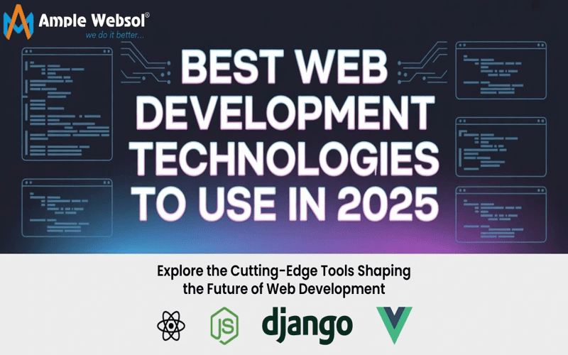 Infographic illustrating the latest web development technologies for 2025, featuring JavaScript frameworks and modern backend solutions.