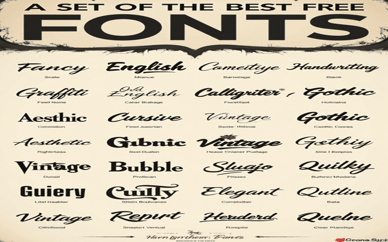 Collage of different sans-serif fonts showcasing various styles and weights for design use.