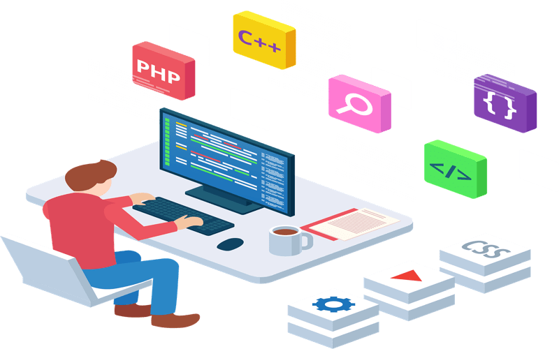 Artistic representation of web development with a hexagonal map, e-ink display, and HTML-in-Canvas concepts.