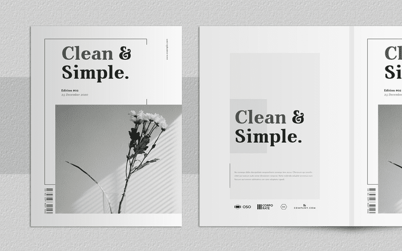 Minimalist web design layout showcasing white space, simple typography and limited color use.