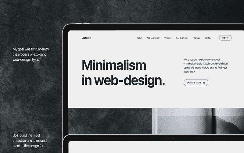 A modern minimalist web design layout with ample white space and a clear focus on essential content.