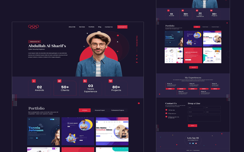 A modern and clean web design portfolio layout featuring various showcased projects on laptops, tablets, and smartphones.