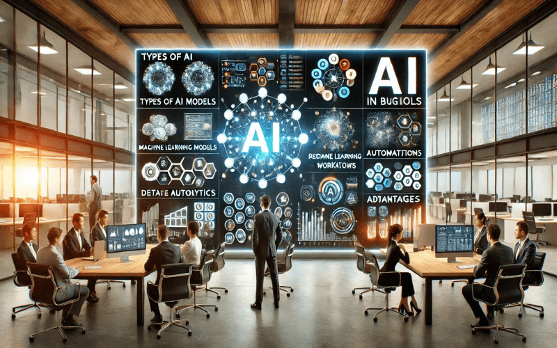 Futuristic digital workspace with professionals collaborating using AI technology to expand agency services.
