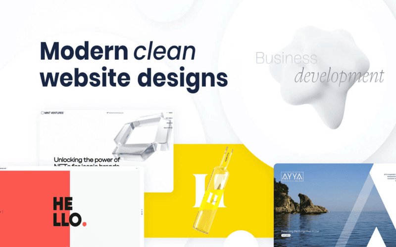 A collage of free minimal WordPress themes showcasing modern and elegant typographic styles and design layouts.