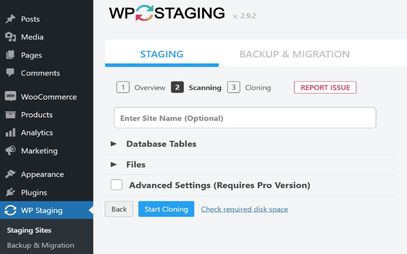 An illustration of a WordPress staging environment with a computer displaying the WordPress dashboard and various plugins used for testing.
