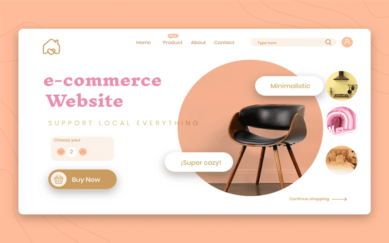 Illustration of a modern e-commerce website design featuring intuitive navigation and engaging product displays.