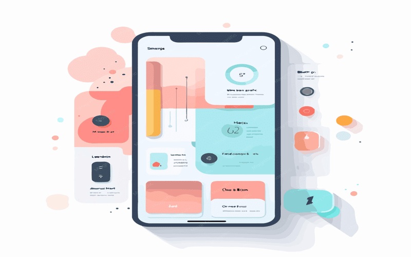 Abstract representation of mobile-first CSS design methodology with dynamic shapes, color gradients, and a clean modern aesthetic.