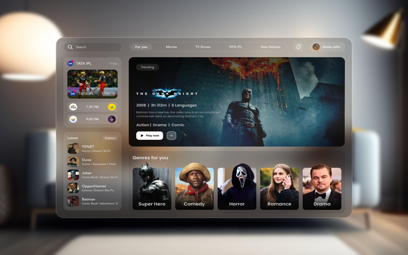 An abstract representation of a dynamic streaming user interface with fluid shapes and gradient colors symbolizing real-time content flow.