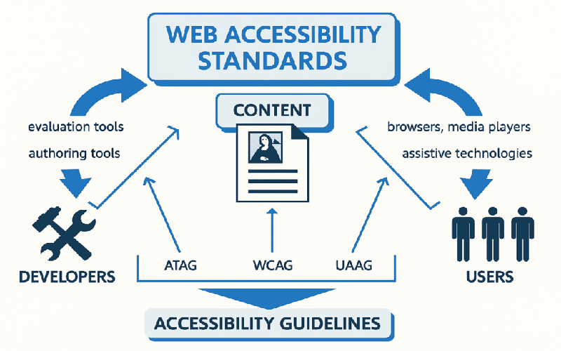 An abstract image symbolizing web accessibility concepts through geometric shapes and harmonious colors.