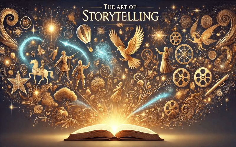Abstract representation of storytelling in user research, illustrating a three-act structure through dynamic shapes and a modern color palette.