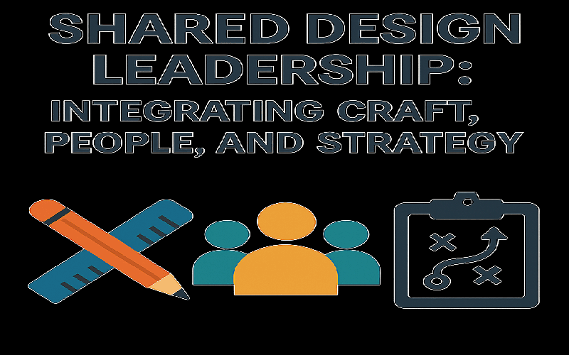 An abstract representation of shared design leadership depicting interconnected shapes in modern colors, symbolizing collaboration and teamwork.
